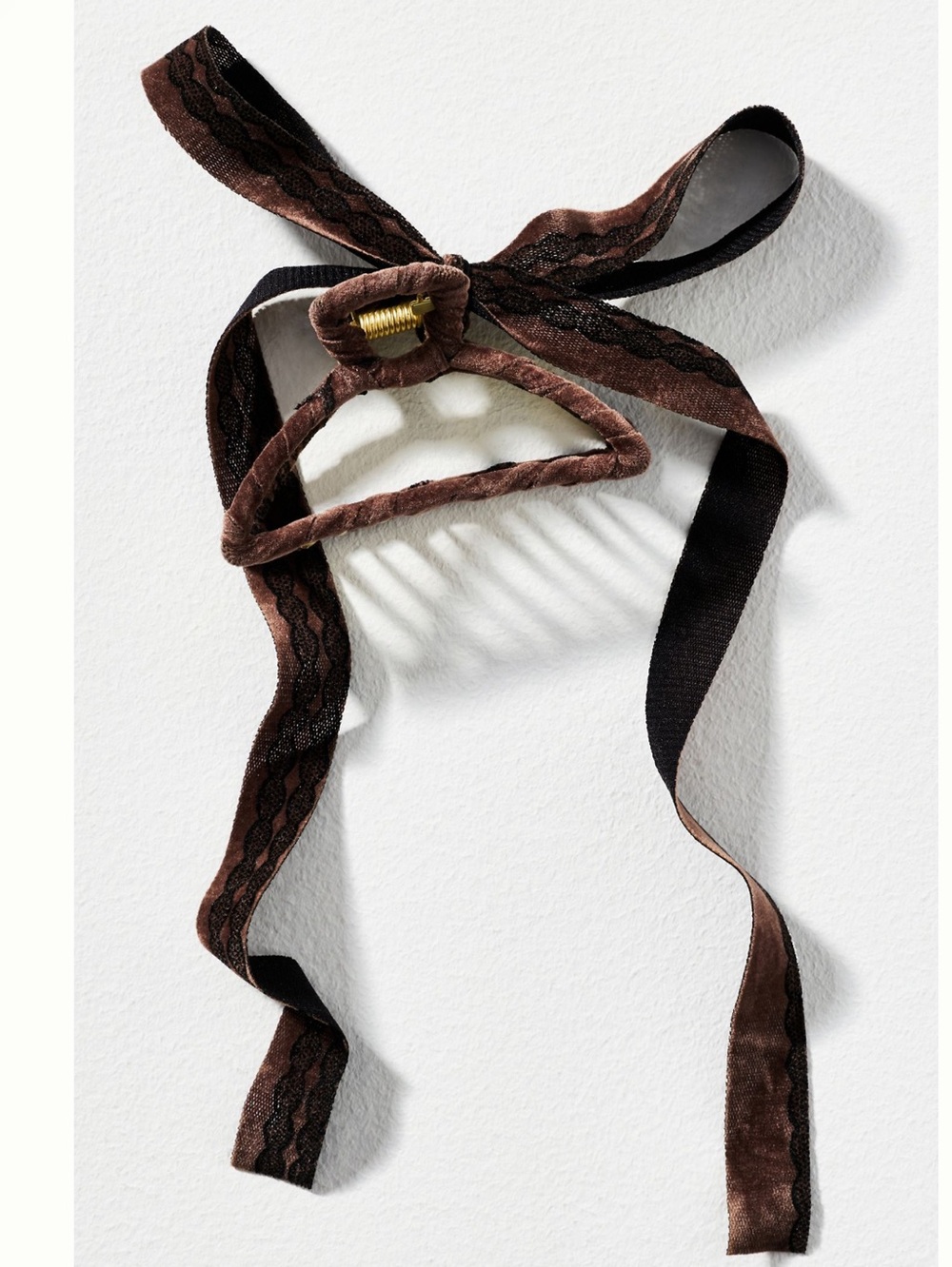 Anthropologie Velvet Bow Hair Claw Clip New Brown Velvet